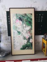 艺术家胡记领日记:朋友刚装裱好的，我的六尺工笔《荷塘神韵》返图。胡记领【图1】