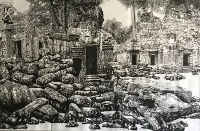 马培童日记-五，突破焦墨画“无人之境”
焦墨画对象往往以山水为主，花鸟少之。民国时期黄宾虹【图1】