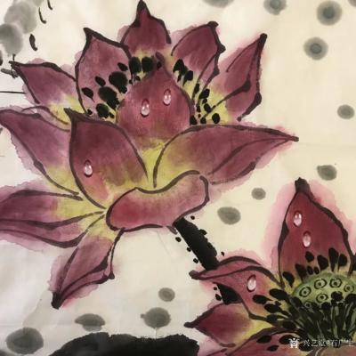 石广生日记-国画《雨晴》
是日小雨，因见荷叶水珠晶莹透剔，遂生画意。奈何纸差技笨，只能如此【图2】