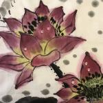 石广生日志-国画《雨晴》
是日小雨，因见荷叶水珠晶莹透剔，遂生画意。奈【图2】