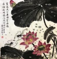 艺术家石广生日记:国画《雨晴》
是日小雨，因见荷叶水珠晶莹透剔，遂生画意。奈【图2】
