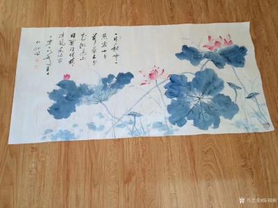 陈锡顺日记-一片秋云一点霞，十分荷叶五分花，湖边不用关门睡，夜夜凉风香满家#启功# 画四尺整【图3】