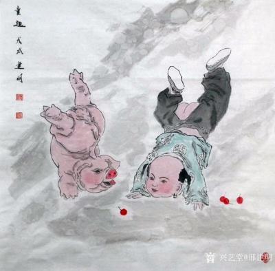 邢建明日记-国画人物画系列《童趣》《美梦成真》，刑建明作品，喜欢的对话联系【图2】