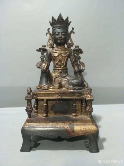 明清古艺收藏-多罗观音菩萨，度母，紫铜鎏金，高26底14见方，造型美观  开脸慈祥，难得全品。【图3】