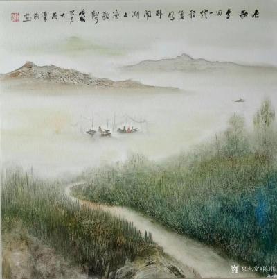 陈刚日记-国画山水画新作《渔歌》，梦回一灯翳复明，卧闻湖上渔歌声，尺寸69×69cm，
【图1】