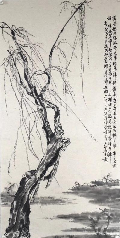 徐家康日记-戊戌三月游扬州瘦西湖见奇柳无数，今写之。右录唐徐夤诗一首：
漠漠金条引线微,年【图1】