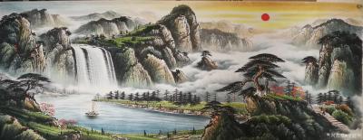 宁建华日记-张老师定制的两幅小六尺《旭日东升图》已完成，青山环抱绿水，宜家风水图，请老师们欣【图2】