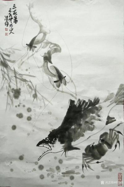 胡小炜（润德）日记-国画《墨虾》，46×69cm
胡小炜国画作品【图4】