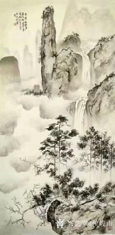 侯峻山日记-国画山水画四幅，“重重楼阁仙云卷,无数青峰出竹西”，供爱好者欣赏。
候俊山【图1】