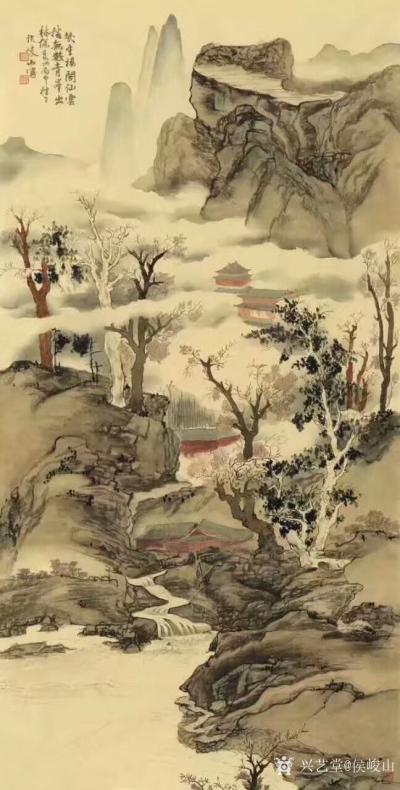 侯峻山日记-国画山水画四幅，“重重楼阁仙云卷,无数青峰出竹西”，供爱好者欣赏。
候俊山【图4】