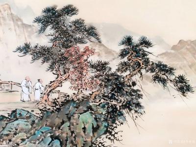 李亚南日记-李亚南书画工作室作品    国画《松崖揽胜图》，尺寸180×70cm【图1】