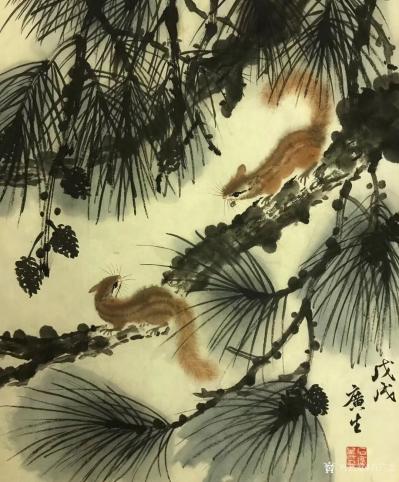 石广生日记-国画动物：《松鼠》
电视台友顺有今早在节目中采访一位老画家，称桑树皮做的宣纸适【图1】