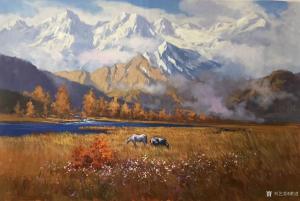 艺术品图片：艺术家黄进油画作品名称《雪山下4》议价