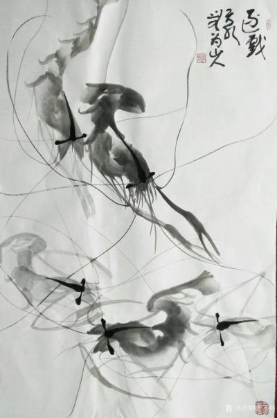 胡小炜（润德）日记-胡小炜国画作品，《逐戏》，46×69cm【图1】