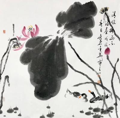 曹金华日记-曹金华国画，《清风拂面》，69×69cm【图1】