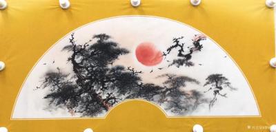 罗树辉日记-国画扇面《春晖》。前几年购买的扇面纸，今天试试笔。新纸试笔，未知感觉如何。
罗【图3】