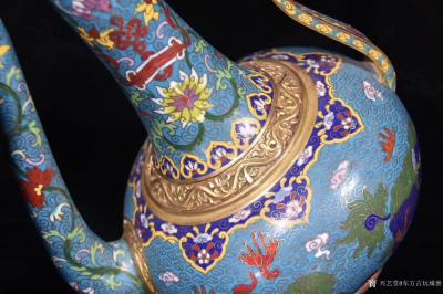 东方古玩城堡收藏-清代“乾隆年制”款 铜胎珐琅彩执壶、精湛满掐丝工艺、狮子戏球纹、满工、局部鎏金、【图7】