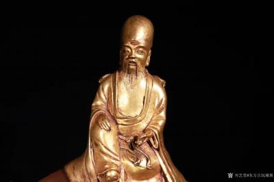 东方古玩城堡收藏-清代 铜鎏金寿仙翁摆件，寿星，他的坐骑是白唇鹿，仙翁是古代神话传说中的老寿星，又【图1】