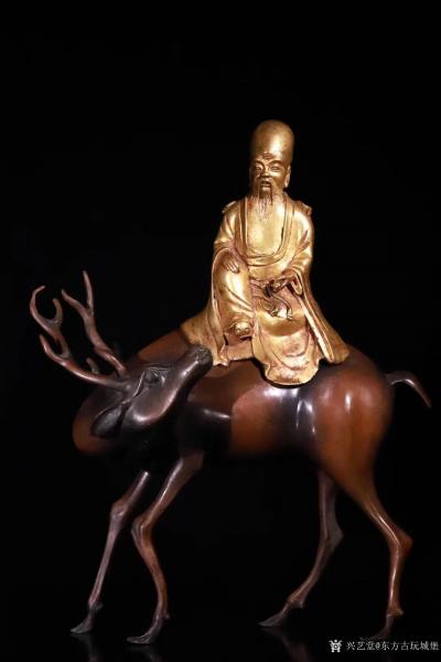 东方古玩城堡收藏-清代 铜鎏金寿仙翁摆件，寿星，他的坐骑是白唇鹿，仙翁是古代神话传说中的老寿星，又【图8】