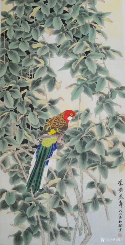 韩梅日记-四尺整张工笔花鸟《莺歌燕舞》《竹报平安》《牵牛花开》，敬请欣赏
韩梅作品【图1】