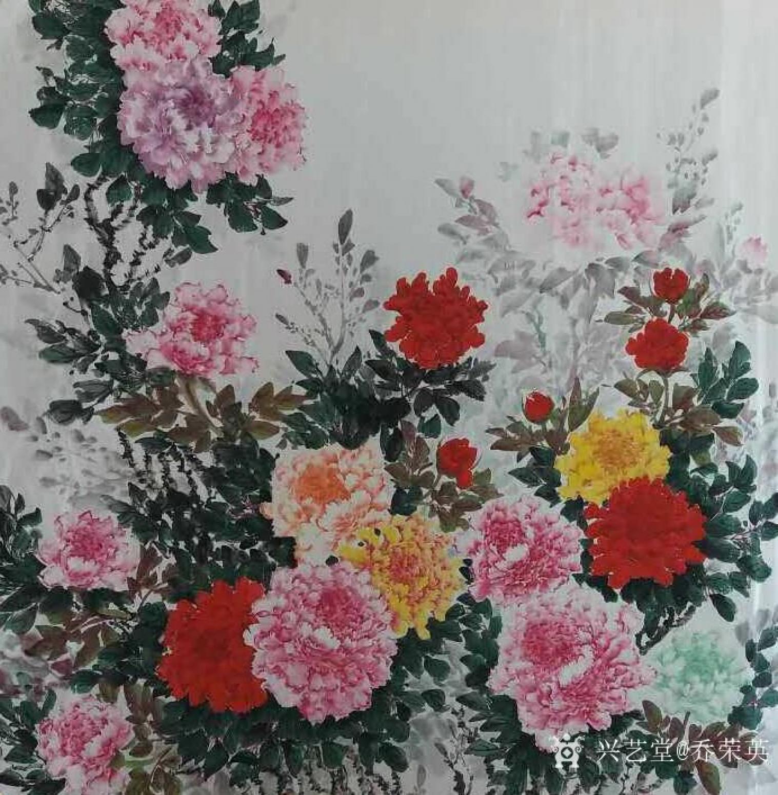乔荣英国画作品《花开富贵》