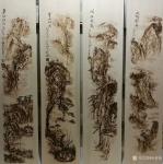 孙传海日志-原创烙画艺术作品山水四条屏《山城雲起》《峡江帆影》《雲山松涛【图1】
