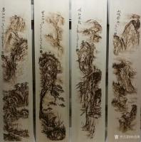 艺术家孙传海日记:原创烙画艺术作品山水四条屏《山城雲起》《峡江帆影》《雲山松涛【图0】