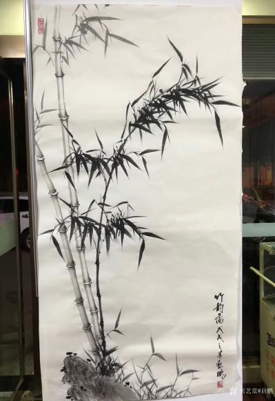 启鹏日记-国画《清风竹韵图》，竹长溪水边，不畏三九寒。无人识清风，徒自亮高节！启鹏作品【图1】