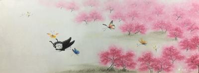 魏建军日记-新创作了国画《三生三世十里桃花香》，桃花盛开的地方，这是一副蝴蝶桃花图，谁拥有这【图4】