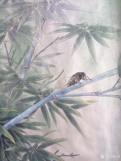 汪林日记-客户定制工笔花鸟画作品《梅兰竹菊》完成，尺寸100x35cm，
探波傲雪剪雪裁【图1】