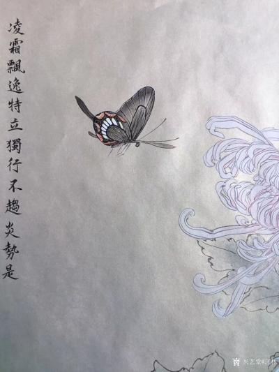 汪林日记-客户定制工笔花鸟画作品《梅兰竹菊》完成，尺寸100x35cm，
探波傲雪剪雪裁【图2】