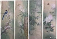 艺术家汪林日记:客户定制工笔花鸟画作品《梅兰竹菊》完成，尺寸100x35cm【图4】