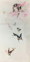艺术家魏建军日记:新创作了国画《捕蝶图》，尺寸45*95，蝶美人更美，魏建军作【图0】