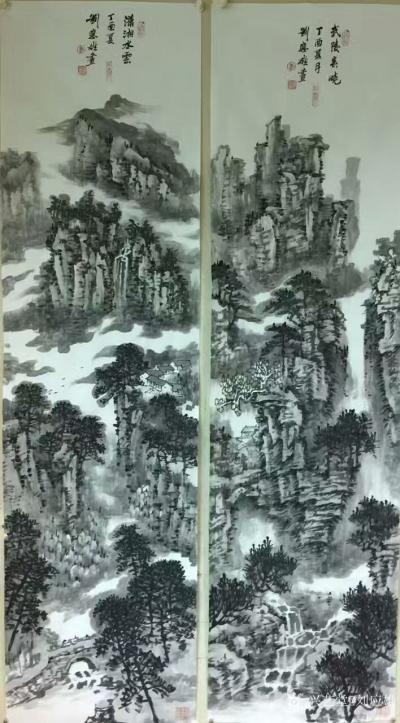 刘应雄日记-回顾丁酉年6尺条屏水墨山水画作品；《潇湘水雲》、《武陵春曉》、《潇水人家》、《清【图3】