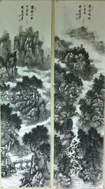 刘应雄日记-回顾丁酉年6尺条屏水墨山水画作品；《潇湘水雲》、《武陵春曉》、《潇水人家》、《清【图6】