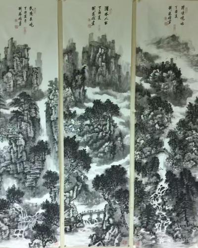 刘应雄日记-回顾丁酉年6尺条屏水墨山水画作品；《潇湘水雲》、《武陵春曉》、《潇水人家》、《清【图7】