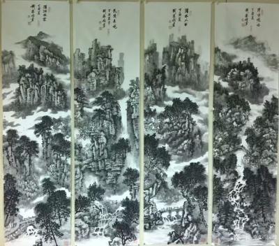 刘应雄日记-回顾丁酉年6尺条屏水墨山水画作品；《潇湘水雲》、《武陵春曉》、《潇水人家》、《清【图8】