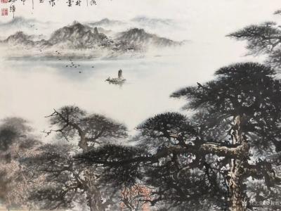 罗树辉日记-再画四尺《一叶轻舟万里途》。--“潮平两岸阔，风正一帆悬”。悠悠然的轻舟，轻轻松【图2】