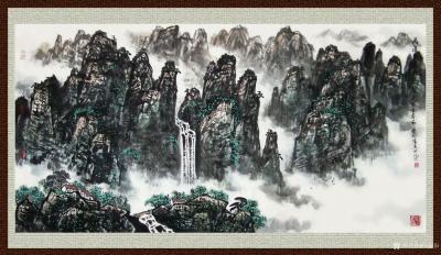叶向阳日记-翰墨颂中华:国画山水画《家住青山绿水畔》《奇峰耸翠春云飘》《云山添秀色江河泛春潮【图3】