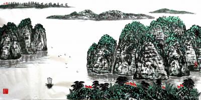 叶向阳日记-翰墨颂中华:国画山水画《家住青山绿水畔》《奇峰耸翠春云飘》《云山添秀色江河泛春潮【图4】