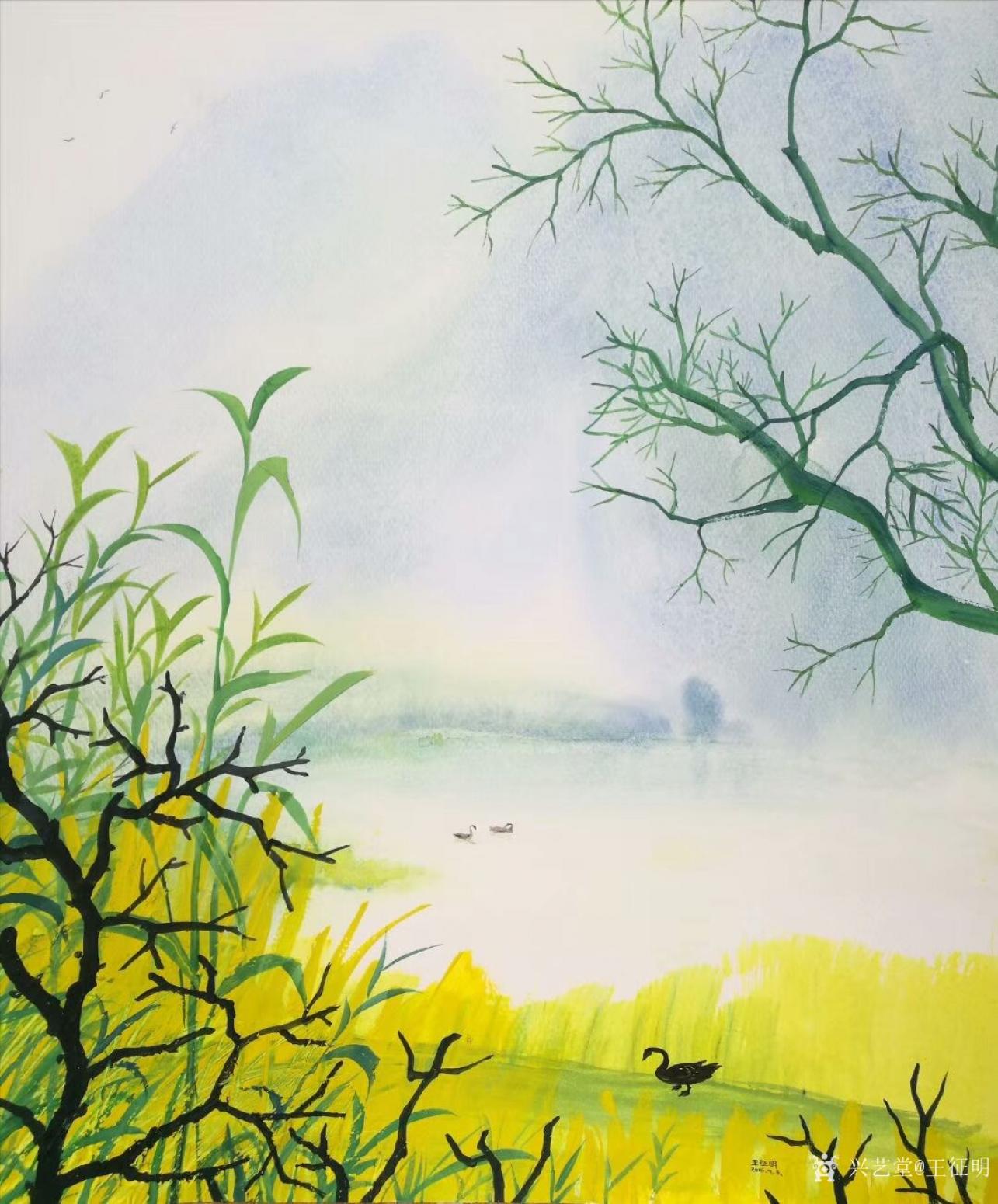 王征明国画作品《湖》