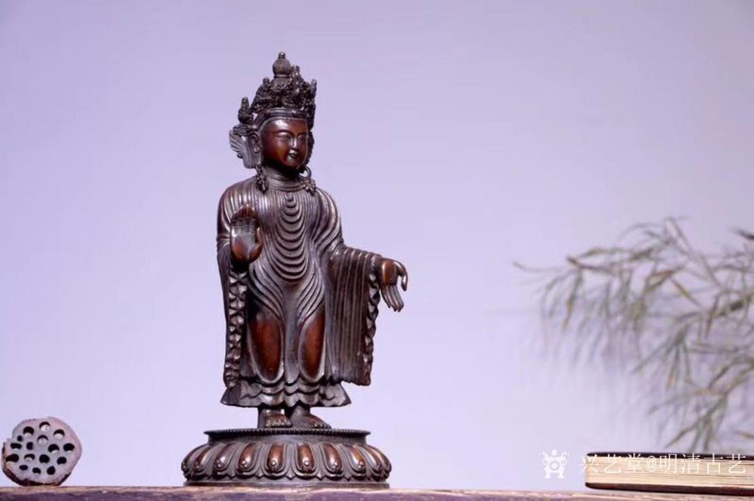 明清古艺文玩杂项作品《紫铜观音站像》【图0】