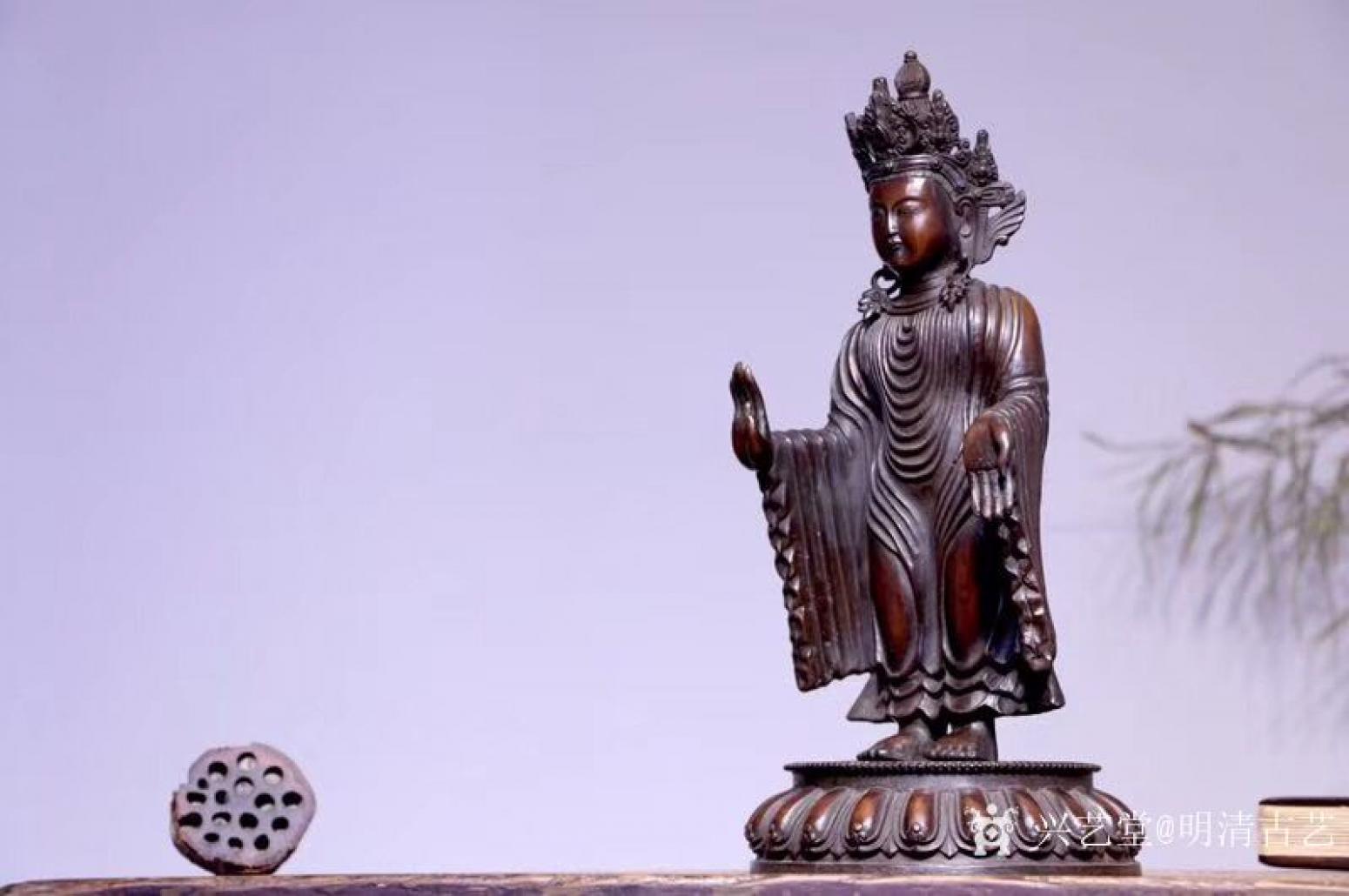 明清古艺文玩杂项作品《紫铜观音站像》【图1】