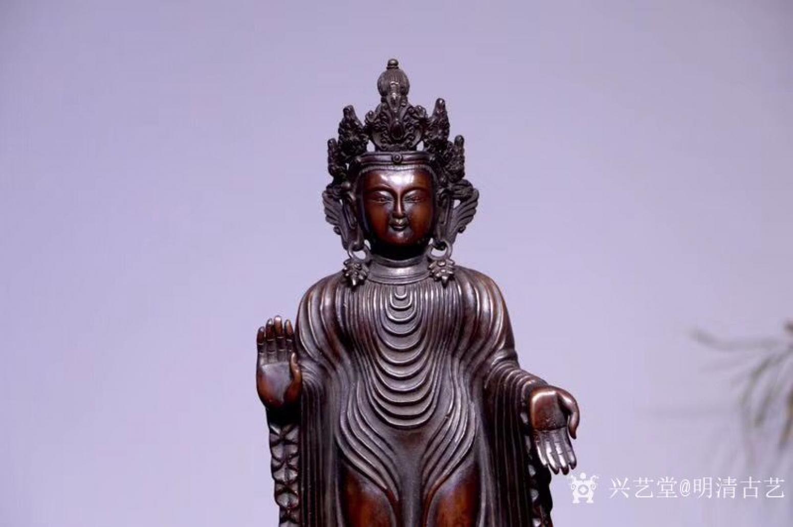 明清古艺文玩杂项作品《紫铜观音站像》【图5】