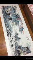 艺术家徐建清日记:国画山水画作品《江山晴风》，尺寸79x180cm，装裱上墙效【图0】