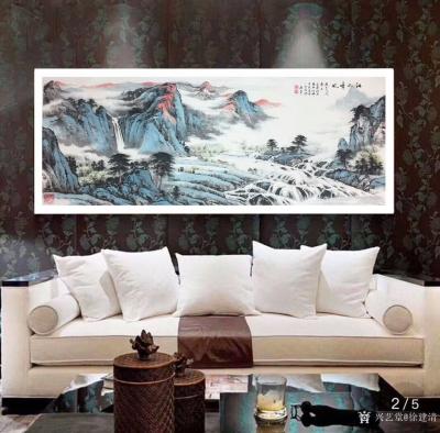 徐建清日记-国画山水画作品《江山晴风》，尺寸79x180cm，装裱上墙效果更好。【图2】