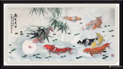 谭松涛收藏-国画花鸟画《富贵有余》国画山水画《太鹤云松》，买家朋友装裱上墙返图。【图1】