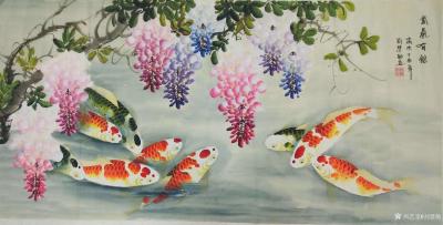 刘慧敏日记-工笔花鸟画《连年有余》系列作品，红鲤鱼与荷花搭配，红鲤鱼与葡萄搭配，红鲤鱼与鲜花【图8】