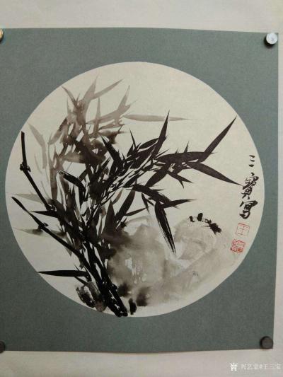 王三宝日记-国画花鸟画，墨竹圆框系列，21×21cm【图3】