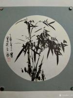 艺术家王三宝日记:国画花鸟画，墨竹圆框系列，21×21cm【图5】